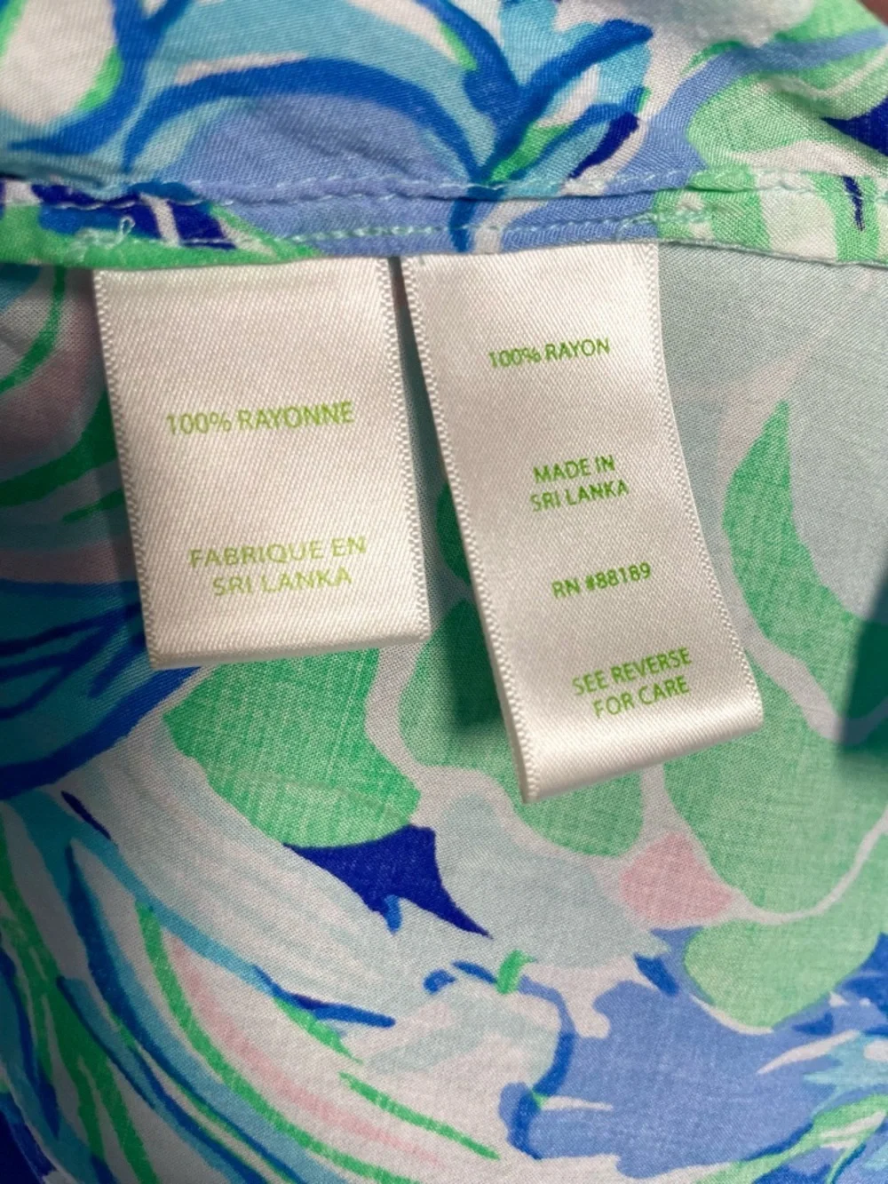 Lilly Pulitzer Willa Top XS Blue Pink Floral Flounce Sleeve Blouse - Picture 6 of 7